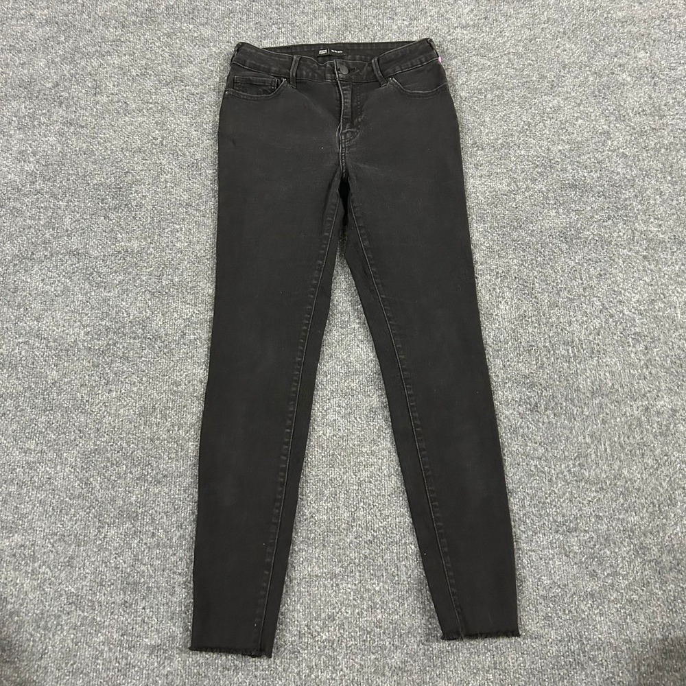 True Religion Jeans Womens 28 Black Jennie Curvy Mid Rise Skinny Raw Hem Denim